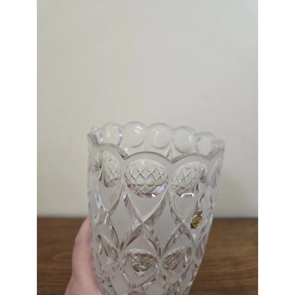 Vintage West Germany Crystal Vase 24% Lead Bavaria Scalloped Diamond Cut Clear